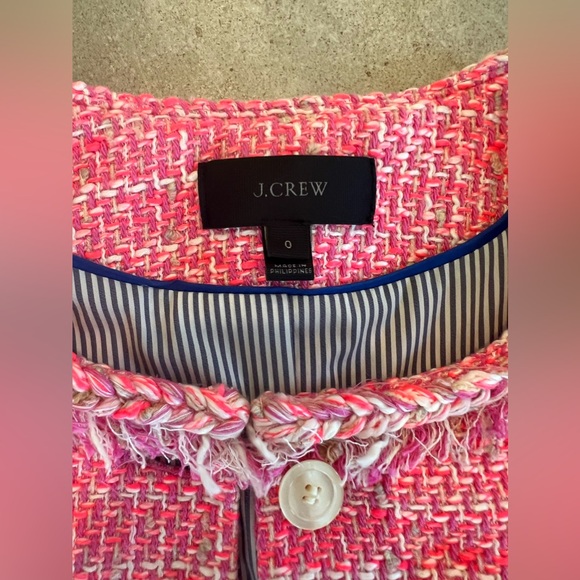 J.CREW Peplum Lady Jacket in Neon Fuchsia Pink Tweed Blazer | Size 0 Womens - Picture 7 of 10